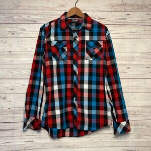 Zoo York Mens Plaid Button Down Shirt‎ Long Sleeve Red Blue Black Large